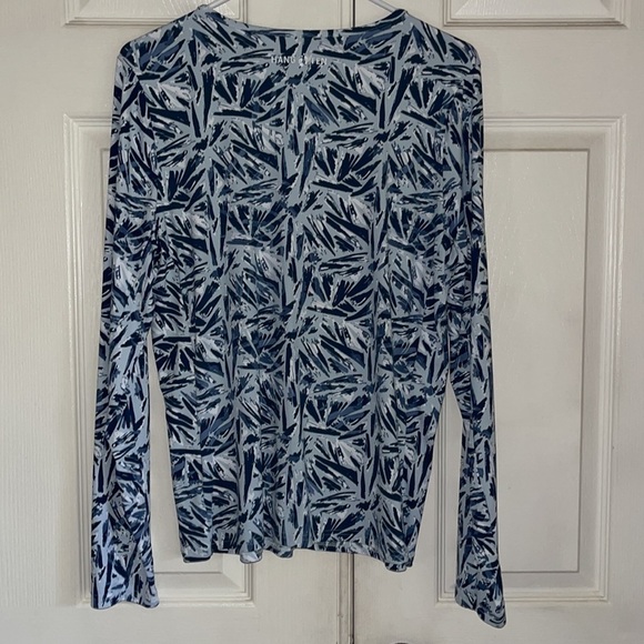 Hang Ten Blue And White Palm Print Long Sleeve Sun Protectant/Rash Guard Top - Picture 5 of 8